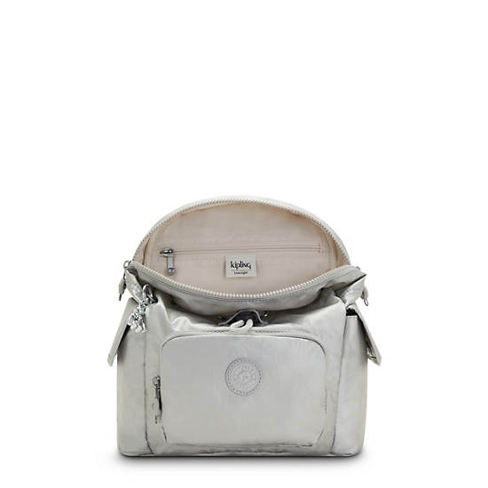 Plecaki Kipling City Pack Mini Klasyczne Metallic Srebrne | PL 1734YX